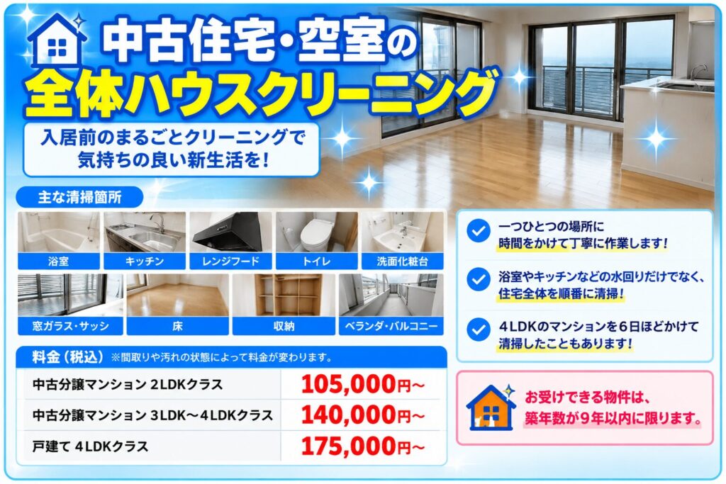 中古住宅の入居前全体ハウスクリーニングの案内